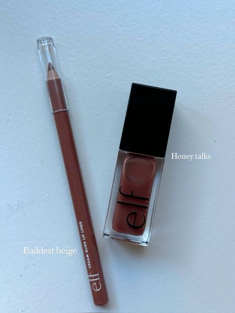 Elf Glossy Lip Stain Power Mauve, Elf Lip Oil Combo, Elf Lip Oil Honey Talks, Elf Lip Oil Aesthetic, Elf Lip Products, Elf Lip Combos, Elf Lip Oil, Lip Oil Aesthetic, Elf Lip Gloss