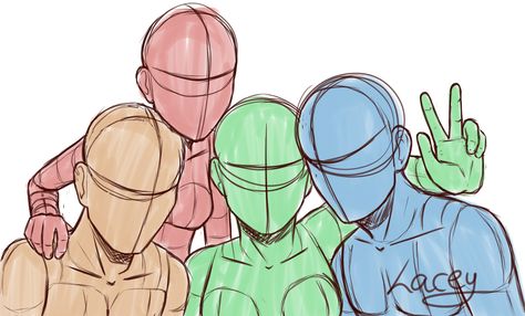 Drawing Reference Poses Friend Group, Four People Reference Pose, Drawing Templates 4 People, 4 Friend Poses Drawing, Group Of 4 Art Base, Group Pic Drawing Reference, Four Squad Drawing, Drawing Bases 4 People, Group Selfie Drawing Reference