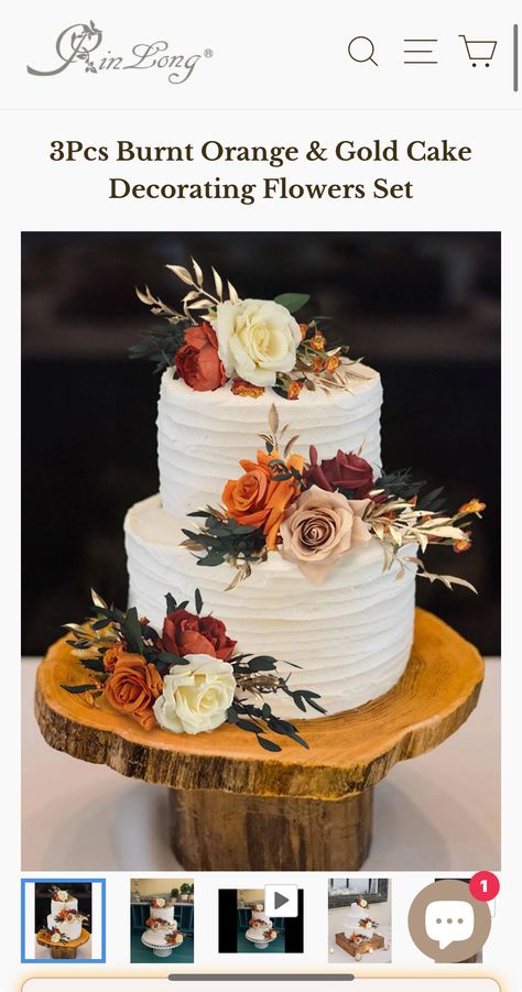 Fall Wedding Cakes Ideas, Fall Two Tier Wedding Cake, Rustic Wedding Cake One Tier, Fall Wedding Cake Table Ideas, Emerald Green And Burnt Orange Wedding Cake, September Wedding Cake Ideas, Fall Wedding Cake Ideas October, Rustic 2 Tier Wedding Cake, Autumnal Wedding Cake