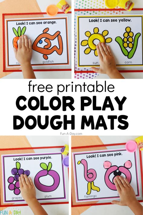 Color Playdough Mats Free Printable - Fun-A-Day! Preschool Play Doh Mats Free Printables, Playdough Letter Activities, Play Doh Task Cards Free, Free Sensory Bin Printables, Free Printable Playdoh Mats, Fall Playdough Mats Free Printables, Playdough Cards Free Printables, Playdough Ideas For Kids, Playdough Mats Free Printables Toddler