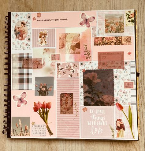 Pink Themed Scrapbook Ideas, Aesthetic Pink Designs For Journals, Aesthetic Scrapbook Ideas Pink, Journal Ideas Pink Theme, Scrapbook Ideas Pink Theme, Scrapbook Pink Theme, Pink Scrapbook Ideas, Pink Theme Journal, Scrapbook Collage Ideas