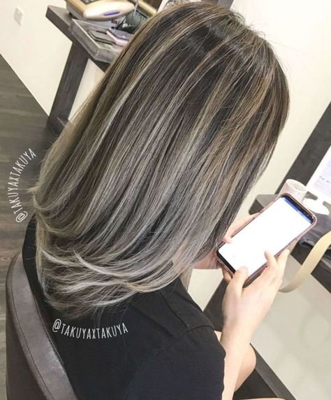 Best hair Color Silver Blonde Highlights, Ash Blonde Highlights On Dark Hair, Blonde Highlights On Dark Hair, Grey Hair Transformation, Best Hair Color, Ash Blonde Highlights, Ash Hair Color, Silver Highlights, Eternal Youth