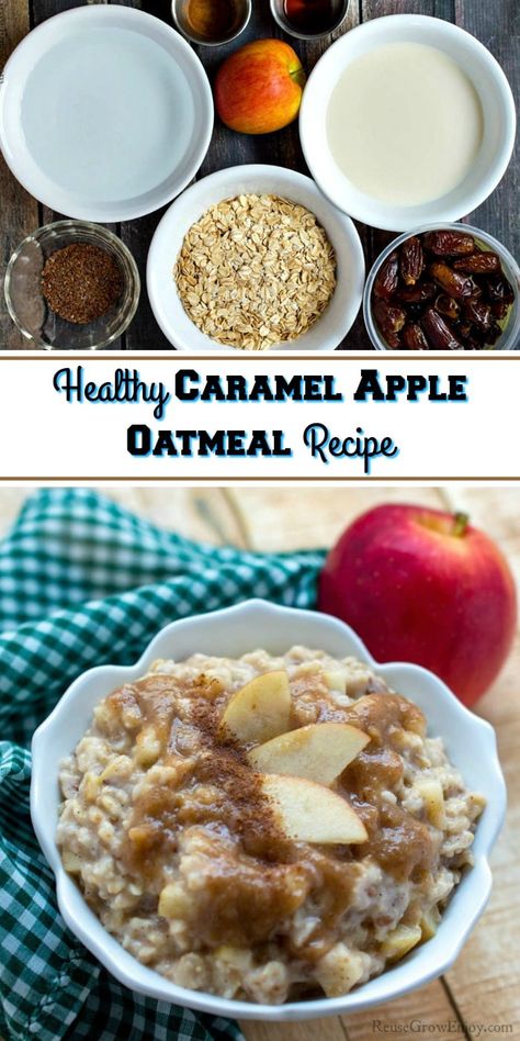 Do you look forward to caramel apples every fall? Well, they don't have to be just a sweet treat! Learn how to make this healthy caramel apple oatmeal recipe. Apples For Oatmeal, Carmel Apple Over Night Oats, Carmel Apple Overnight Oats, Peanut Butter Apple Oatmeal, Apples And Cinnamon Oatmeal, Caramel Apple Oatmeal, Macro Dinner, Healthy Caramel Apple, Macros Recipes