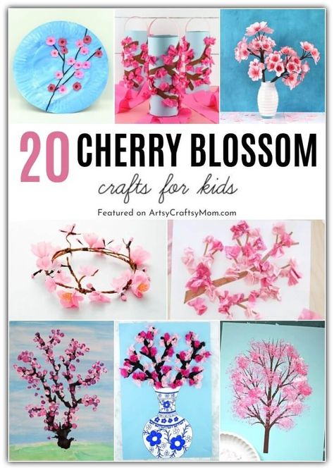 Japan Preschool Crafts, Cherry Blossom Crafts For Kids, Cherry Blossom Art For Kids, Japan Crafts For Kids, Cherry Blossom Crafts, Cherry Blossom Craft, Alexander Calder Art, Cherry Blossom Crown, Japanese Arts And Crafts