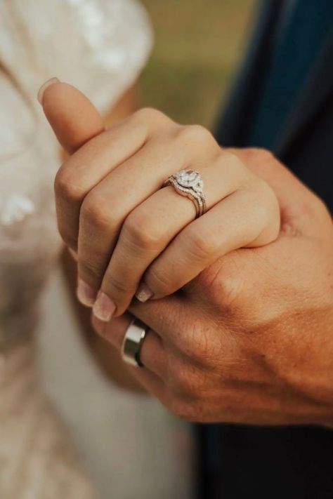 Wedding Photos With Rings, Wedding Hand Photo Ideas, Hands With Wedding Rings Photo Ideas, Wedding Holding Hands Photography, Showing Off Wedding Ring Photos, Wedding Ring Hands Photo, Wedding Rings Hands Pictures, Hand Holding Wedding Photo, Holding Hands Wedding Rings