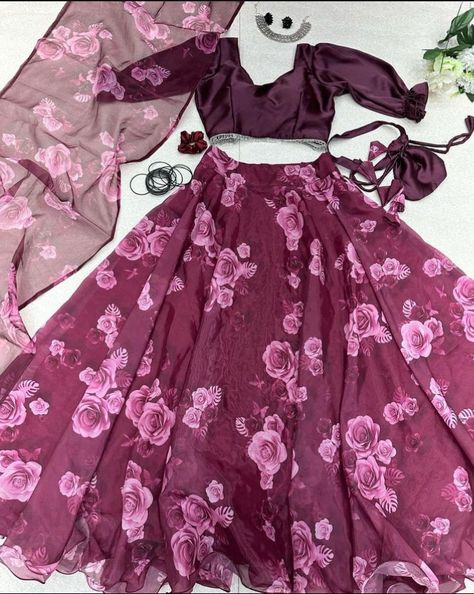 Flower Dresses Outfit, Flower Print Clothes, Lehenga Designs Latest, Slow Fashion Clothes, Lehenga Saree Design, Simple Lehenga, Trendy Outfits Indian, Cute Quick Hairstyles, Lehenga Designs Simple