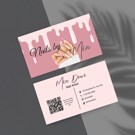 Introducing our beautifully designed Editable Nail Artist Business Card Template, the perfect addition to your nail tech or salon business! This professionally crafted beauty card is specifically designed for nail technicians and salon owners who want to showcase their skills and services with a touch of elegance and style. Measuring at a convenient size of 3.5 x 2 inches, these business cards are easy to carry, distribute, and share with potential clients. Our unique Nail Artist Business Card T Business Card Nails Salon, Business Cards For Nail Techs, Business Card Ideas Beauty, Nails Cards Business, Nail Tech Cards Salon Business, Nail Cards Business Design, Nails Visit Card, Nails Gift Card, Nail Visit Card Design