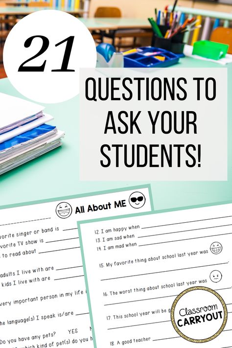 Looking for an easy way to learn about your students? This 21-question survey will help you to forge meaningful relationships with your students this school year! Best for grades 2-5 students. #backtoschool #gettoknowyou Steam Elementary, Interest Inventory, Get To Know Your Students, 21 Questions, Steam Science, Very Important Person, Teacher Products, Sentence Starters, Teacher Lesson Plans