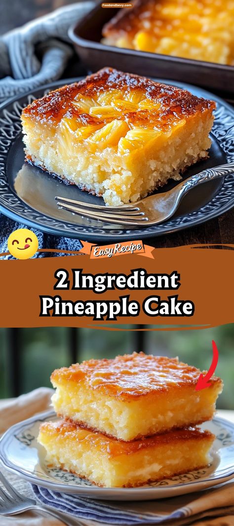 Discover the simplicity and deliciousness of the 2 Ingredient Pineapple Cake, a straightforward recipe that's as easy as it is tasty. With just pineapple and a cake mix, this dessert is foolproof yet flavorful, ideal for last-minute gatherings or when you crave something sweet without the fuss. #EasyBaking #PineappleCake #SimpleDesserts 2 Ingredient Pineapple Cake Recipe, Easy Upside Down Pineapple Cake Simple, Ww Pineapple Cake, Fun Easy Desserts To Make Simple, Two Ingredient Pineapple Cake, 2 Ingredient Pineapple Cake, Pineapple Cake With Cake Mix Boxes, Pineapple Cake Recipe Boxes, Yellow Cake Mix Pineapple Dump Cake