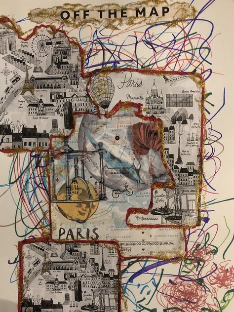 Architecture Mind Map Art, City Collage Poster, Paris Collage Art, Mind Maps Ideas Creative, Collage Mind Map, A Level Art Collage, Landmarks Gcse Art, Art A Level Mind Map, Psychogeography Map