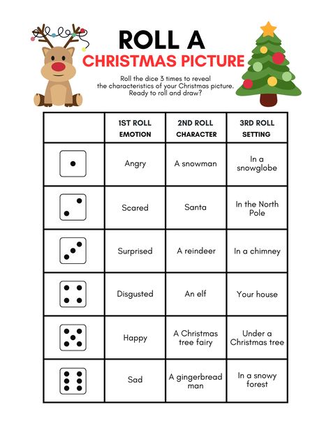 Free Christmas Dice Game Printable Fun for Kids (And Adults) — xoxoerinsmith.com Friendsmas Activity Ideas, Christmas Headbands Game, Roll A Dice Drawing Games Christmas, Christmas Board Games For Kids, Roll A Santa Dice Game, Holiday Dice Game, Christmas Activity Ideas For Adults, Christmas Games For Adults Holiday Parties Free Printable, Fun Christmas Party Games For Adults Free Printable