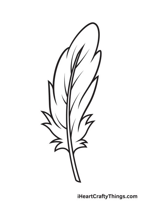 Duck Feather Drawing, Feather Colouring Page, Turkey Feather Drawing, Bird Feathers Drawing, How To Draw A Feather, Easy Feather Drawing, Eagle Feather Drawing, Feather Pen Drawing, How To Draw Feathers