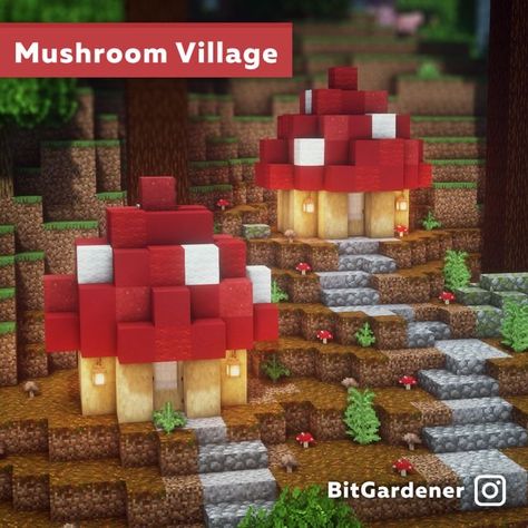 Aesthetic Minecraft Mushroom House, Cute Things To Build In Minecraft Town, Cool Mc Houses, Tiny Minecraft House Ideas, Minecraft Realm Builds, Minecraft Fairy Cottage Ideas, Mushroom House Ideas Minecraft, Fairy Mushroom Minecraft, Cottagecore Ideas Minecraft