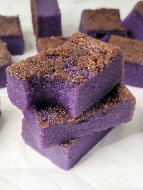 Ube Mochi Brownies, Ube Butter Mochi Recipe, Ube Mochi Cake, Ube Mochi Recipe, Ube Butter Mochi, Ube Butter, Taro Mochi, Ube Bread, Mochi Brownies