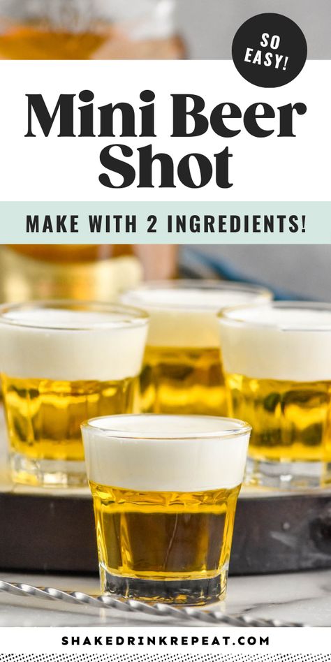 This Mini Beer Shot recipe uses only two ingredients and is the cutest shot around. Make a platter of these miniature pints for your next party or tailgate for beer and liqueur lovers! Used Beer Bottles Ideas, Jello Beer Shots, Baseball Shots Alcohol, Mini Beers Shots, Cowboy Shots Alcohol, Tailgate Shots Alcohol, Tailgating Drinks Alcohol, Shots For Tailgating, Little Beer Shots