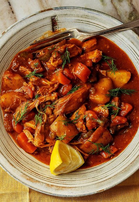 Soup Recipes Thick, Paprika Chicken Stew, Shredded Chicken Stew, Chicken Stew Stove Top, Chicken Chausser, Hobo Recipes, Red Chicken Stew, Vegtable Stew, Tuscan Chicken Stew