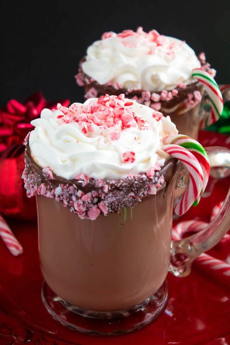 Candy Cane Hot Chocolate ~ Recipe | Queenslee Appétit Candy Cane Hot Chocolate, Wizard 101, Peppermint Whipped Cream, Candy Cane Recipe, Delicious Hot Chocolate, Hot Chocolate Drinks, Peppermint Hot Chocolate, Hot Chocolate Recipe, Cocoa Recipes