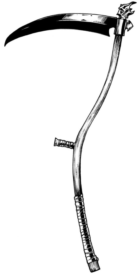 Scythe And Rose Tattoo, Traditional Scythe Tattoo Design, Sicle Tattoo, Sickle Tattoo Design, Reaper Scythe Tattoo Design, Scythe Sketch, Traditional Scythe Tattoo, Scythe Drawing Reference, Sickle Drawing