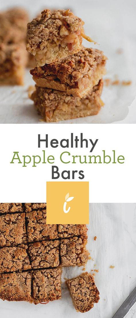 Healthy Apple Crumble Bars - Inspiralized Healthy Crumble, Inspiralized Recipes, Apple Crumble Bars, Healthy Apple Desserts, Healthy Apple Crumble, Paleo Apple, Apple Recipes Healthy, Apple Bars, Quick Healthy Snacks