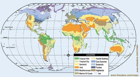 World Climate Map.     (courtesy of www.theodora.com/maps used with permission.) Plant Hardiness Zone Map, Social Studies Lesson Plans, Teaching Geography, Climate Zones, Homeschool Social Studies, Human Geography, Teachers Corner, Social Studies Lesson, Weather And Climate