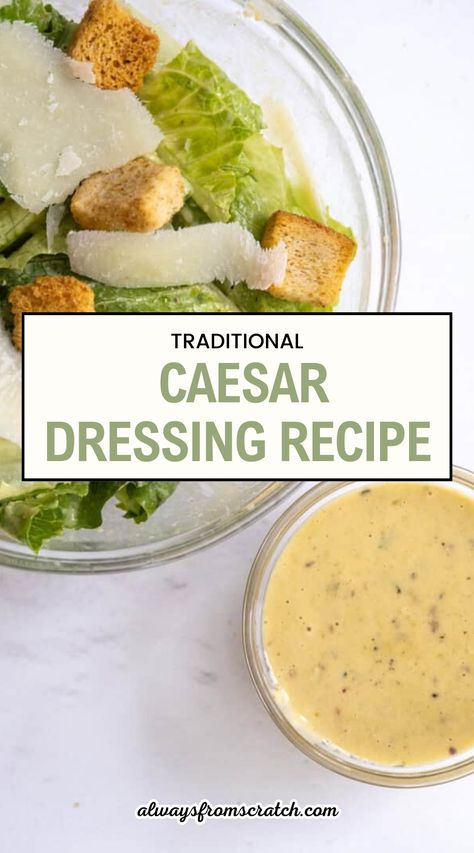 Make your salads unforgettable with this Traditional Caesar Dressing Recipe! This classic Caesar dressing combines the rich flavors of garlic, anchovies, and Parmesan for a truly authentic taste. Perfect for drizzling over crisp romaine lettuce, this dressing is not only delicious but also super simple to whip up. Enjoy the satisfaction of creating your own homemade Caesar dressing recipe that’s fresher than anything store-bought. It’s the ultimate easy Caesar salad dressing! Perfect Caesar Salad, Oil Based Caesar Dressing, Traditional Caesar Dressing, Homemade Ceasar Dressing With Anchovy, Easy Homemade Caesar Dressing, Authentic Caesar Salad Dressing, Cesar Salad Dressing Without Anchovies, Ceaser Salad Dressing Recipe Homemade, Best Caesar Dressing Recipe