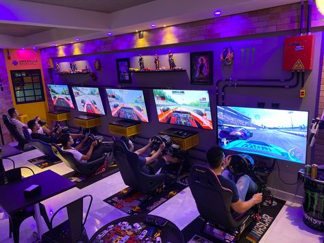 Gaming Lounge Interior Design, Video Game Lounge, Game Room Layout, Gaming Cafe, Game Lounge, Game Station, Barber Shop Interior, Gaming Lounge, Gaming Center