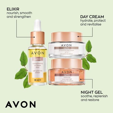 🌟Age Is Just A Number🌟 Protect your skin with the Ageless range of Elixir, Day Cream and Night Cream. Get the greatest skincare results without breaking the bank with this 3 for £15 offer! I'm definitely stocking up.✨ #Avon #Beauty #AvonBeauty #AvonSkincare #Skincare #SkincareOffers #NutraEffects #AntiAgeing Avon Skin Care, Age Is Just A Number, Beauty Corner, Avon Beauty, Avon Online, Effective Skin Care Products, Green Tea Extract, Day Cream, Skincare Set