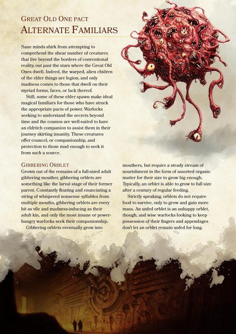 DnD 5e Homebrew — Great Old One Pact Familiars by... Homebrew 5e, Dm Tips, Great Old One, Monster Manual, D D Classes, Dnd Classes, Dnd Races, Dungeons And Dragons 5e, Dnd 5e Homebrew