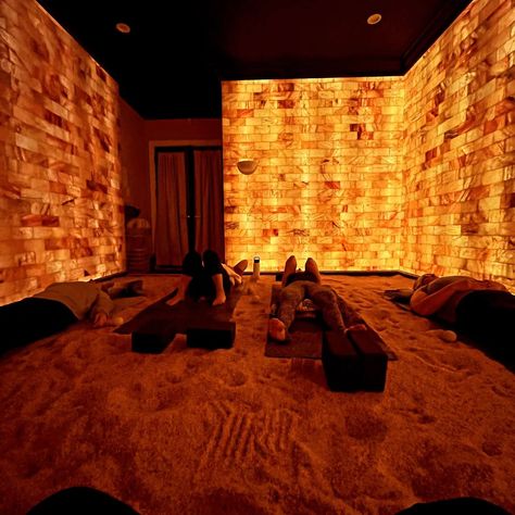 Himalayan salt therapy a wellness treat... Visit us now salt bricks.us Call us (636) 642-4787 #saltroom #spa #sauna #salttherapy #guides #trends #virals Salt Wall Sauna, Salt Therapy Room, Himalayan Salt Wall, Salt Sauna, Salt Room Therapy, Holistic Retreat, Salt Cave Spa, Himalayan Salt Room, Salt Wall