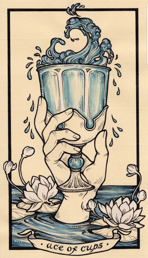 Fyodor Pavlov, Tarot Card Artwork, Tarot Cards Art Illustration, Ace Of Cups, Cup Tattoo, Tarot Tattoo, Cups Tarot, Vintage Tarot, Online Tarot