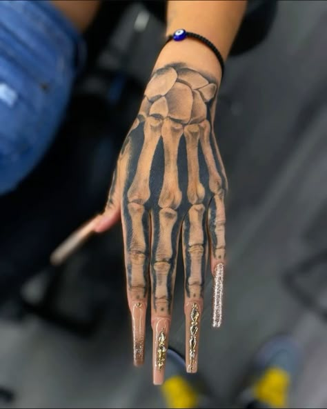 Bone Hand Tattoo, Full Hand Tattoo, Skull Hand Tattoo, Hand Tattoos For Girls, Hand And Finger Tattoos, Cute Hand Tattoos, Pretty Hand Tattoos, Skeleton Hand Tattoos, Tattoos For Women Half Sleeve