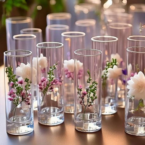 Elevate your home décor or event with the 7.5 Inch Tall Clear Glass Cylinder Bud Vase Set of 6, a perfect blend of style and versatility. These cylinder glass bud vase sets of 6 are meticulously crafted from high-quality clear glass, providing a sleek and modern aesthetic that complements any setting. Each skinny cylinder vase measures 1.75"L x 1.75"W x 7.5"H, making them ideal for displaying single stems and creating elegant floral arrangements. The cylinder bud vases, 7.5-inch height adds a to Centerpieces For Black Tablecloth, Classy Party Table Decor, Candle Cylinder Centerpieces, Centerpieces With Cylinder Vases, Fairy Lights In Cylinder Vase, Wedding Table Decorations For Round Tables, Simplistic Table Decor Wedding, Tall Vase Centerpiece Ideas, Single Flower Bud Vase