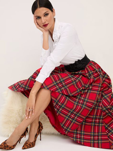 Tartan Bow-Front High-Low Maxi Skirt | New York & Company High Low Maxi Skirt, Tartan Skirt, Plaid Outfits, Red Tartan, Plaid Fashion, Plaid Skirt, Petite Fashion, Holiday Fashion, Outfits Casuales