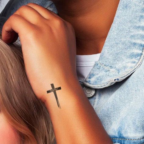 Bold Hand Drawn Cross Temporary Tattoos Set of 3 Three Nails Cross Tattoo, 3 Arrow Tattoos For Women, Hand Cross Tattoos For Women, Ankle Cross Tattoos For Women, Blessed Cross Tattoo, Wrist Cross Tattoos For Women, Tattoo Christian Ideas, Tattoo Cross For Women, Simplicity Tattoo