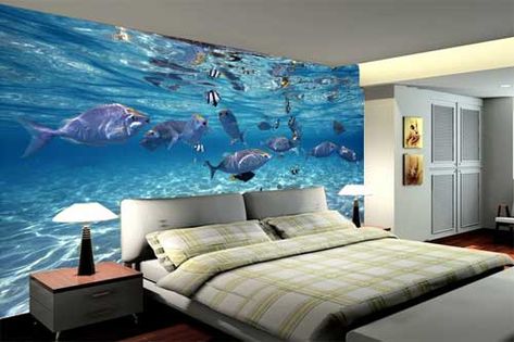 3d Underwater, Study Room Kids, 3d Wallpaper Cartoon, Custom Photo Wallpaper, Fish Wallpaper, Custom Murals, Water Walls, Vinyl Wall Stickers, Beautiful Dream