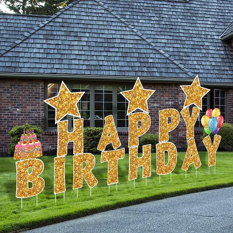 Happy Birthday to a son or daughter - a lovely surprise Decorations For Birthday Party, Cake Balloon, Mickey Decorations, Patio Decorations, Happy Birthday Yard Signs, Glitter Birthday Parties, Lawn Decorations, Birthday Yard Signs, Outdoors Birthday Party