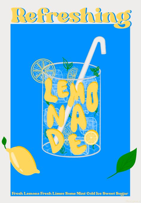 Lemonade Poster, Lemonade Art, Sidewalk Signs, Lemon Lemonade, Lavender Lemonade, Cold Ice, Aesthetic Kitchen, Kitchen Posters, Lemonade Stand