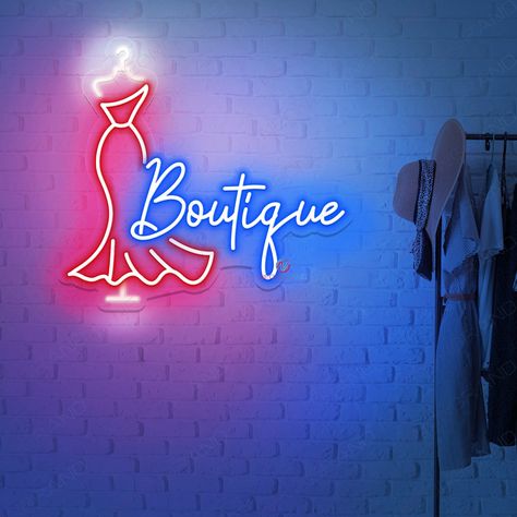 #NeonSigns #BrightIdeas #NeonSignNames #NeonInspiration #NeonRoom #RoomDecor Boutique Signage, Neon Boutique, Cursive Lettering, Neon Box, Shop Signage, Gown Styles, Cursive Letters, Boutique Interior, Unique Boutique