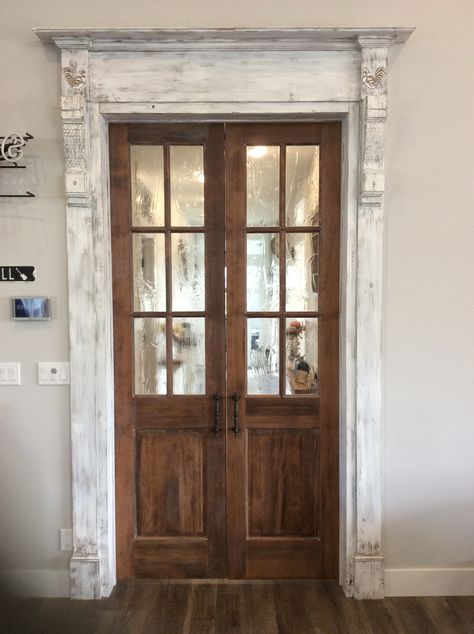 French Country Ceiling Ideas, Corbels Doorway, Corbel Doorway, French Door Decor Ideas, French Door Trim, Door Corbels, Pediment Ideas, Corbels Ideas Doorway, French Country Trim