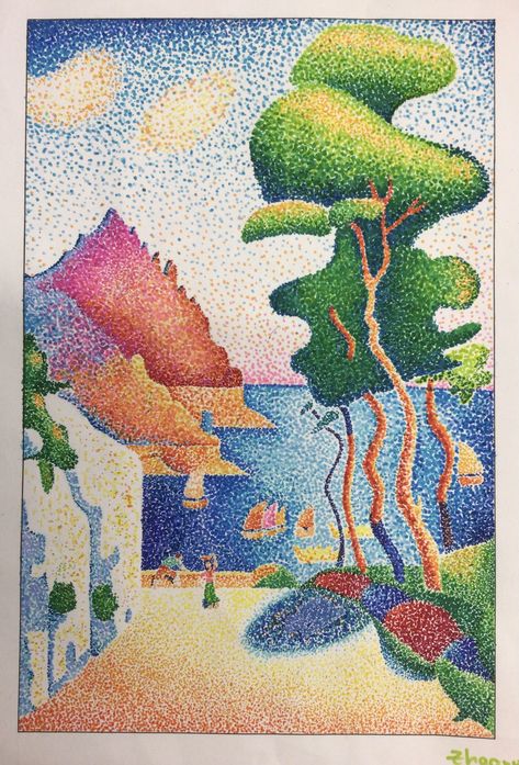 Pointilism Art Ideas, Pointilism Art, Pointillism Painting, Pointalism Art, Dotted Drawings, Stippling Art, Art Lessons Middle School, Art Folder, Tattoo Art Drawings