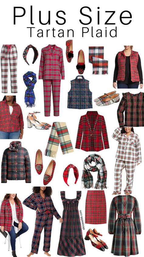 Plus Size Plaid Outfits, Alexa Webb 2024, Knot Top Outfit, Tartan Aesthetic, Plaid Christmas Outfit, Plaid Clothes, Plaid Trend, Tartan Shoes, Tartan Plaid Christmas