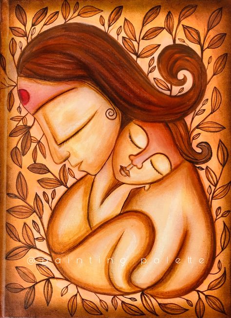 Motherhood Painting Easy, Madhubani Paintings Traditional, Traditional Madhubani Art, Painting For Mom, Mom Painting, Art Competition Ideas, Mother Painting, Modern Indian Art, Everything I Am