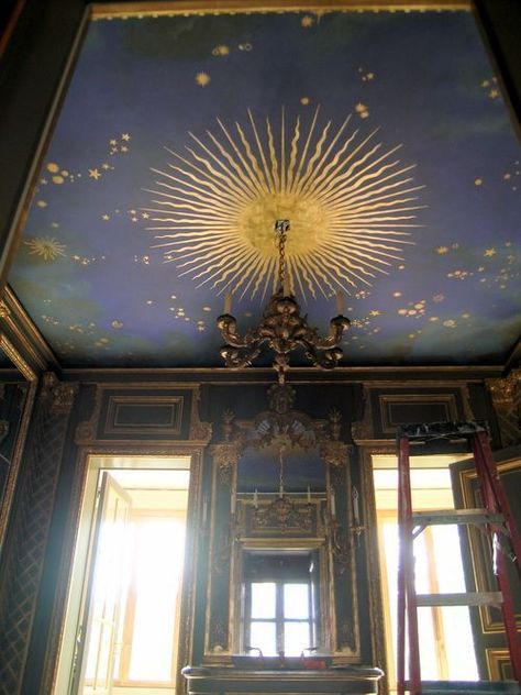 Into The Forest Dark on Twitter: "This makes me long for a celestial ceiling of my own… " Blue Ceilings, Ceiling Murals, Star Ceiling, Scenic Wallpaper, Ceiling Art, Painted Ceiling, The Ceiling, Ravenclaw, Blue And Gold