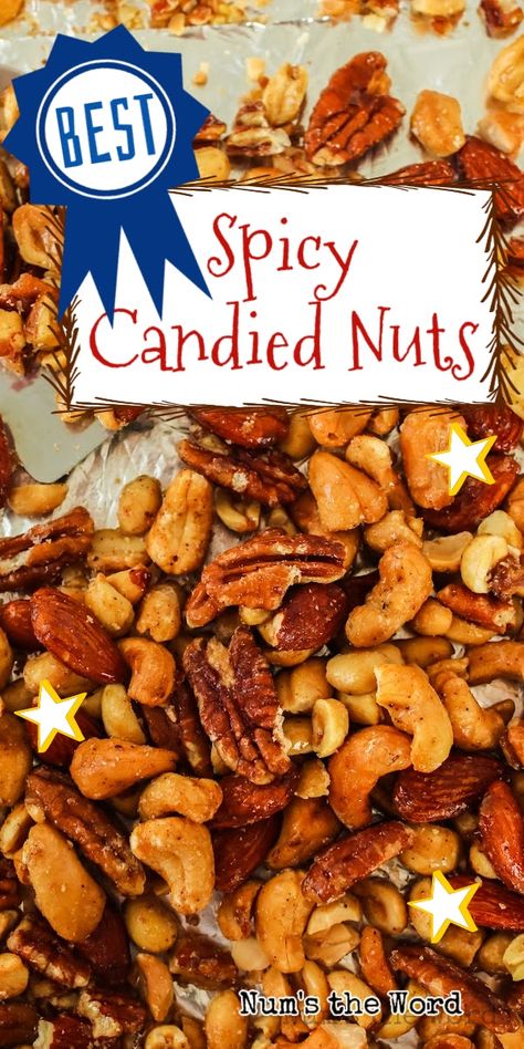 Discover the addictive joy of Spicy Candied Nuts! This easy recipe combines sweet, savory, and spicy for the perfect anytime snack or gift. #spicycandiednuts #candiednuts #spicycandiednutsrecipe #sweetandspicycandiednuts #sweetandspicynuts #bestspicycandiednuts #candiedspicynuts #spicycandiedmixednuts #easycandiednuts #numstheword Roasted Nuts Recipe Sweet And Spicy, Sweet And Spicy Nut Mix Recipe, Spicy Mixed Nuts Recipe, Savory Nuts Recipe Snacks, Sweet Spicy Nuts Recipe, Spicy Nuts Recipe Holidays, Sweet And Spicy Walnuts Recipe, Baked Nuts Recipe, Nut Recipes For Gifts