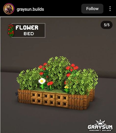 Minecraft Medieval Flower Shop, Minecraft Shrubbery, Flowerbed Minecraft, Minecraft Flower Design, Mincraft Idea Outdoor, Minecraft Small Decorations Outside, Minecraft Flower Pot Ideas, Minecraft Wood Wall Designs, Minecraft Garden Decor