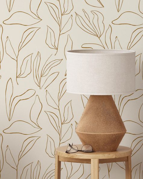 Modern Boho Leaves Wallpaper Removable Self Adhesive - Etsy Peel And Stick Wallpaper Bathroom, Minimalistic Wallpaper, Wallpaper Neutral, Patterned Wallpaper, Boho Leaves, Boho Wallpaper, Leaves Wallpaper, Wallpaper Accent Wall, Wallpaper Removable