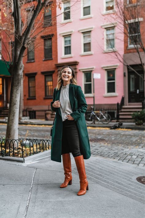 Elevate you casual winter look with this dark green wool coat! Charmed By Camille is sharing this beautiful trench coat with leather knee high boots and black denim. Shop this entire look on her LTK page today! Faux Cement Fireplace, Dark Green Coat Outfit, Soft Cool Deep, Dark Autumn Outfits, Green Coat Outfit, Cement Fireplace, Deep Color Palette, Winter Coat Outfit, Dark Green Coat