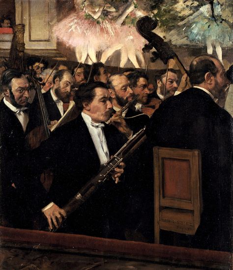 Edgar Degas - The Orchestra at the Opera (c.1870) #art #painting Degas Ballerina, French Impressionist Painters, Degas Paintings, Mary Cassatt, Pastel Sec, Camille Pissarro, Paul Cezanne, Edgar Degas, Oil Painting Reproductions