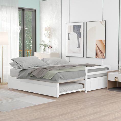 Give your the freedom to host friends in your own space with this versatile twin-sized daybed,featuring a rolling trundle bed underneath to accommodate overnight guests,and the twin daybed can be pulled out for a double twin size bed.Crafted from pine… Day Bed Frame, Pop Up Trundle, Trundle Bed Frame, Wooden Daybed, Trundle Mattress, Sofa Bed Frame, Twin Daybed With Trundle, Twin Trundle Bed, Twin Daybed