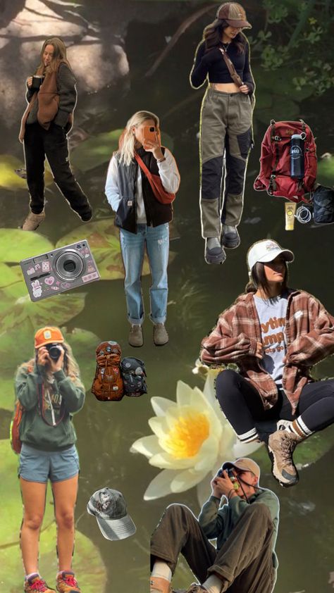 hiking inspo Rainy Day Hike Outfit, Cute Camping Outfits Summer, Day Hike Outfit, Hiking Ootd, Hike Outfit, Cute Camping Outfits, Summer Camping Outfits, Granola Aesthetic, Hiking Fits